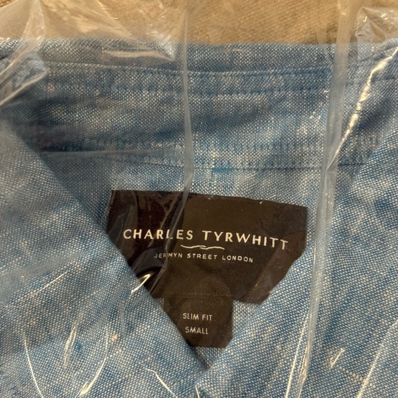 Charles Tyrwhitt Pure Linen Shirt – Ocean Blue (Slim Fit S, NWT) - Picture 3 of 7
